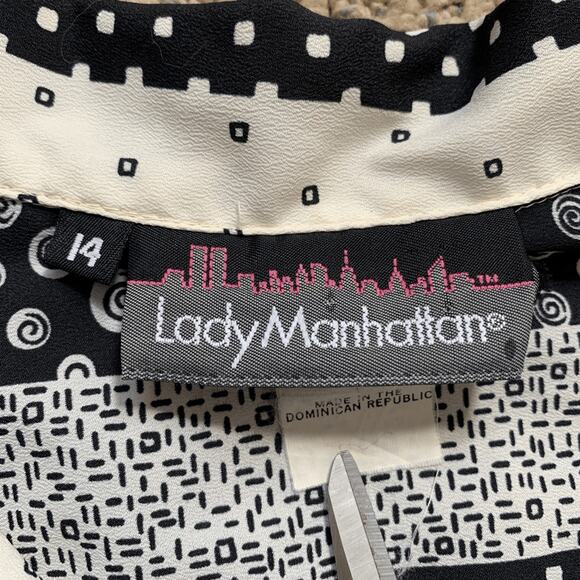 Vintage 90s Blouse Black White Semi Sheer Abstract Geometric Stripe Shirt 14 - Picture 9 of 11